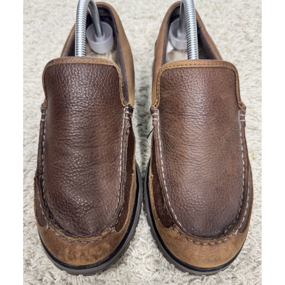 LL Bean Brown Nubuck Leather All Week Slipper Moc Mens 8 Shearling Lined Comfort